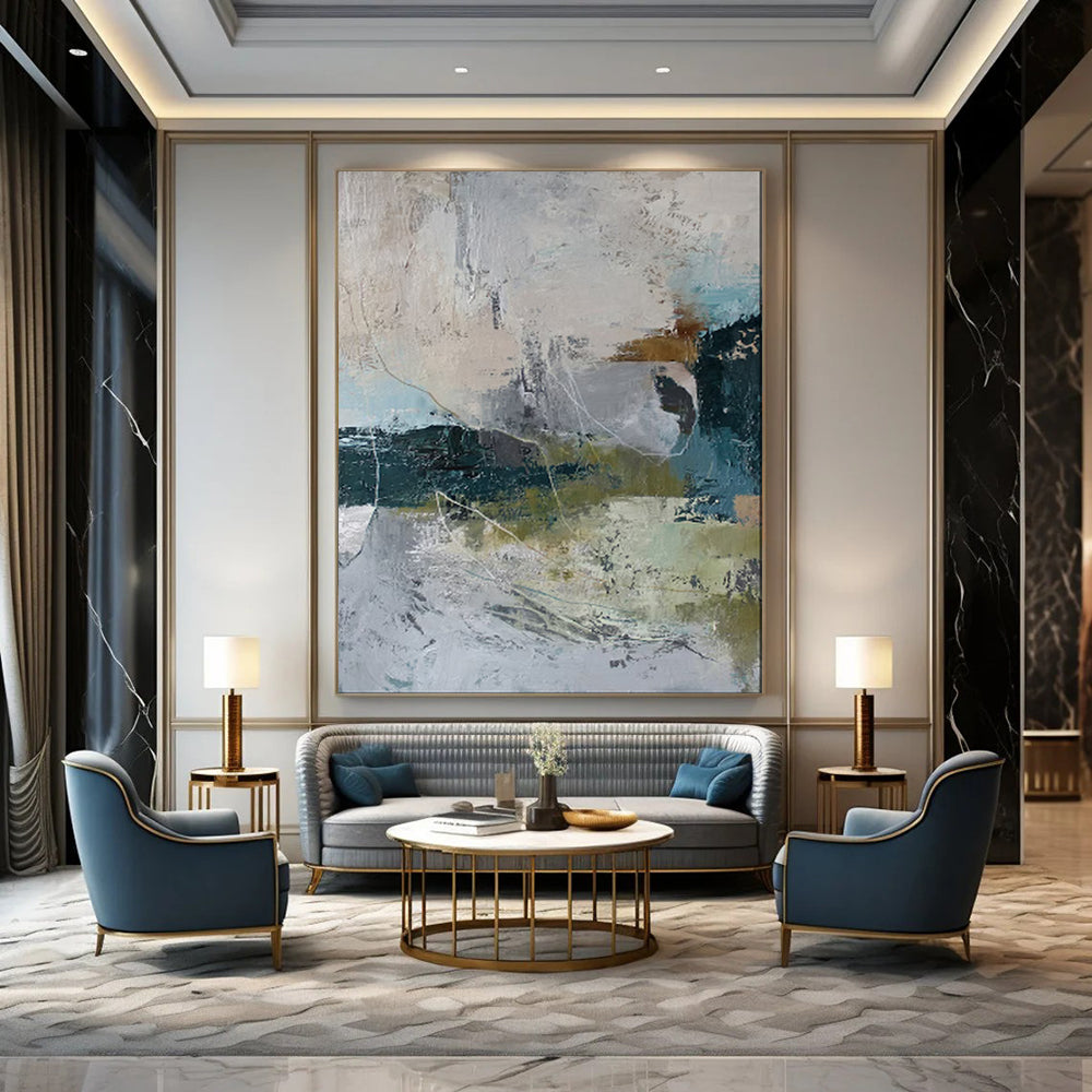 “Abstract Gray and Teal Textures” - Abstract Textured Painting On Canvas PT1922