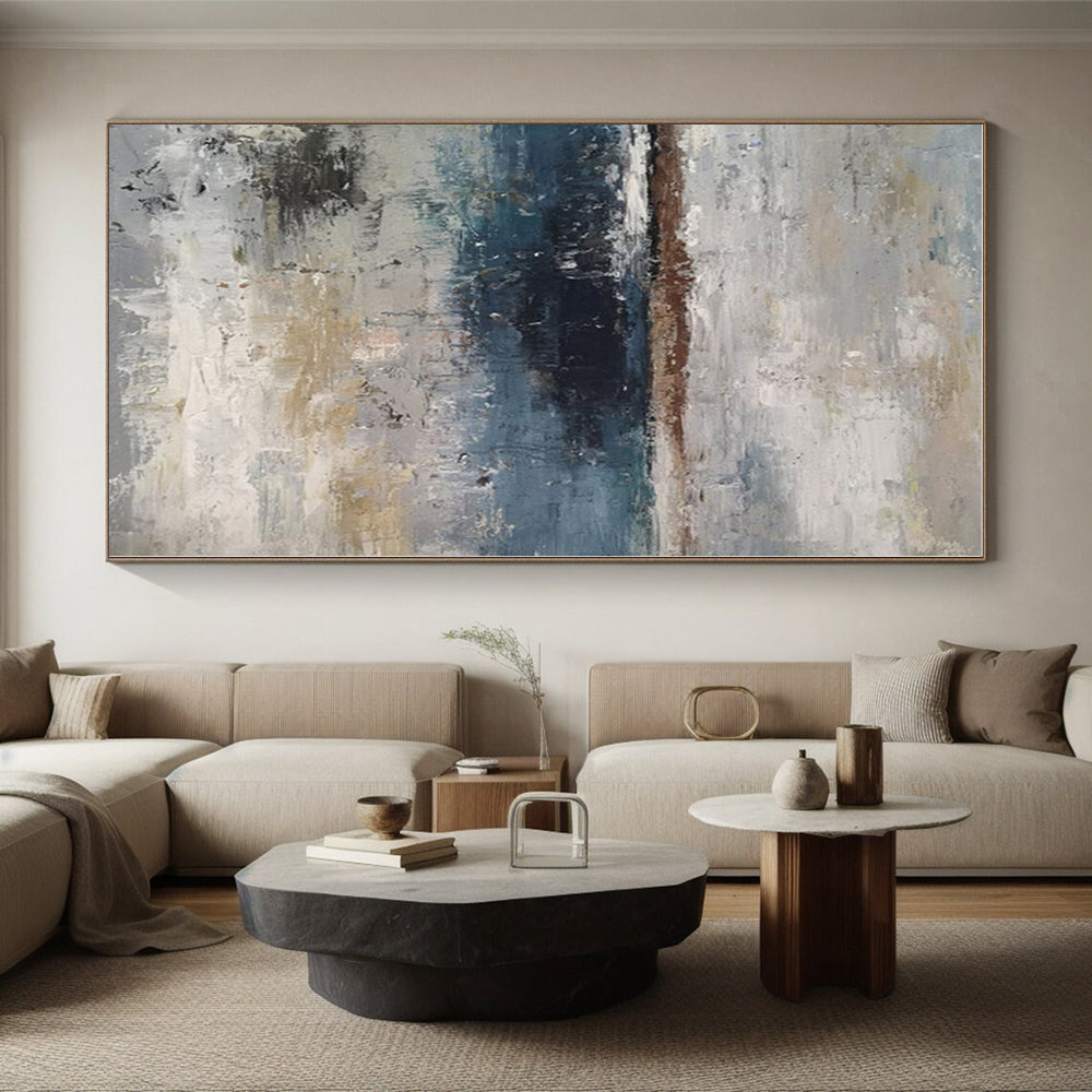 “Gray - Blue Coastal Abstraction” - Gray, Blue, Brown Abstract Painting On Canvas PS0471