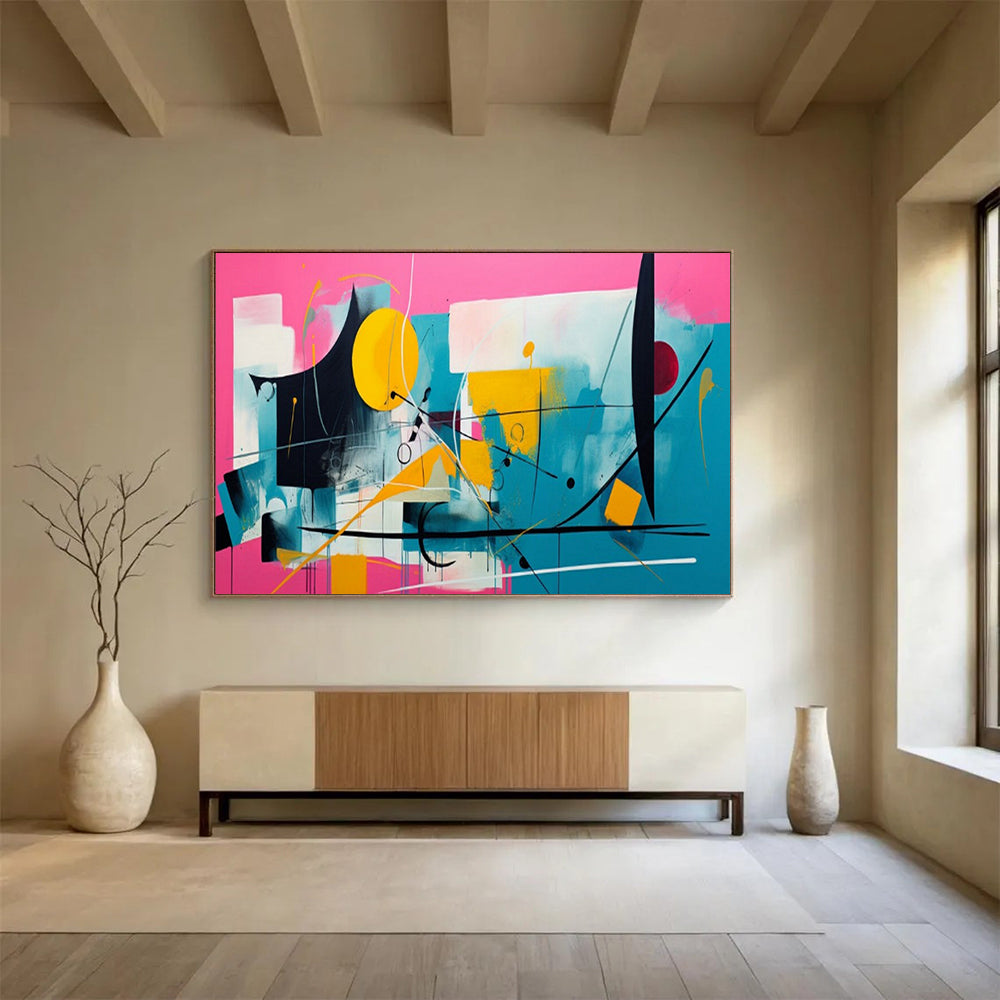 “Pink - Blue - Yellow Abstract” - Abstract Color Pop - Painting On Canvas PT1718