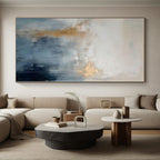 “Gold - Accented Blue - Grey Abstract with Subtle Drips” - Expressive Abstract Painting On Canvas PS0250