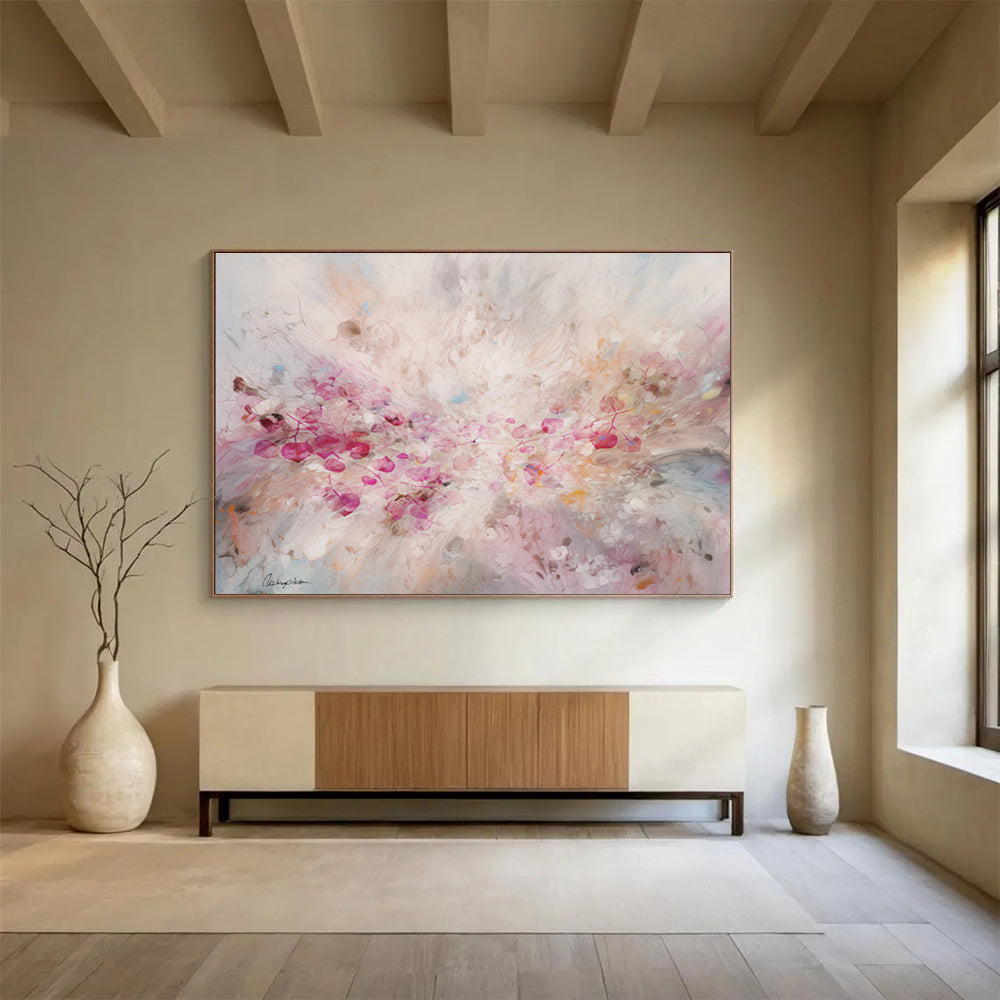 “Blush - Toned Floral Burst” - Floral Painting On Canvas DKS533