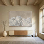 Fluffy Clouds Over Beige Sky Minimalist Landscape Painting On Canvas DKS126