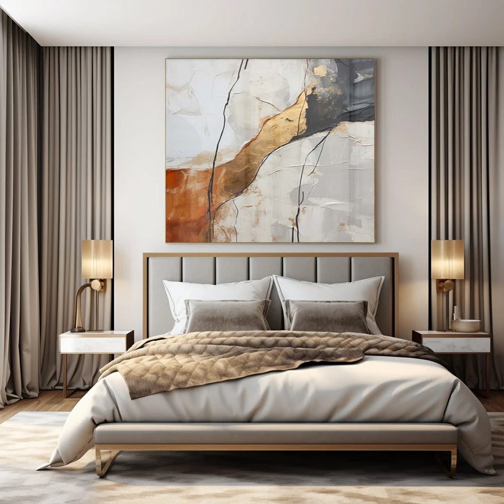 White, Gray, Gold, and Brown Textured "Cracked Elegance" Abstract Textured Painting On Canvas PS1046