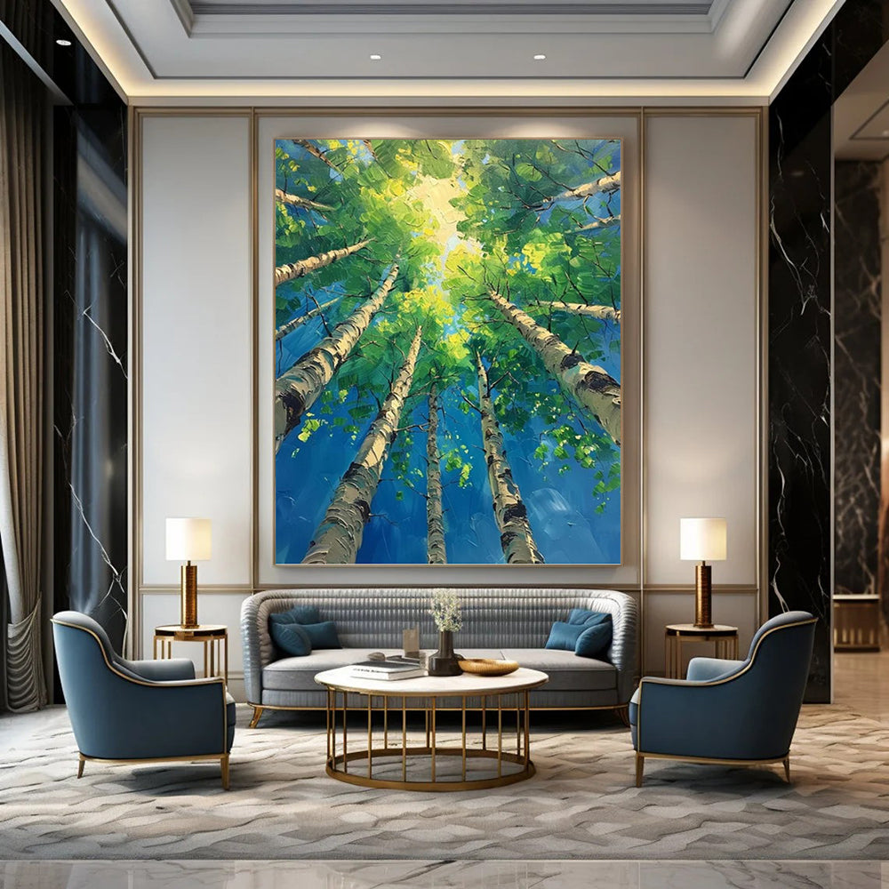 “Green and Blue Forest Canopy” - Landscape, Impressionistic Painting On Canvas PT1552