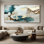 “Gold - Accented Abstract with Teal and Neutrals” - Modern Abstract Painting On Canvas PS0258