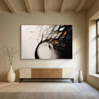 “Elegant Floral Swirl” - White, Black & Gold Floral, Textured Oil Painting On Canvas DKS748