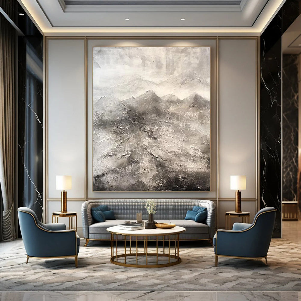 “Monochromatic Textured Landscape” - Gray Shades with a 3D - like Surface Painting On Canvas DS256