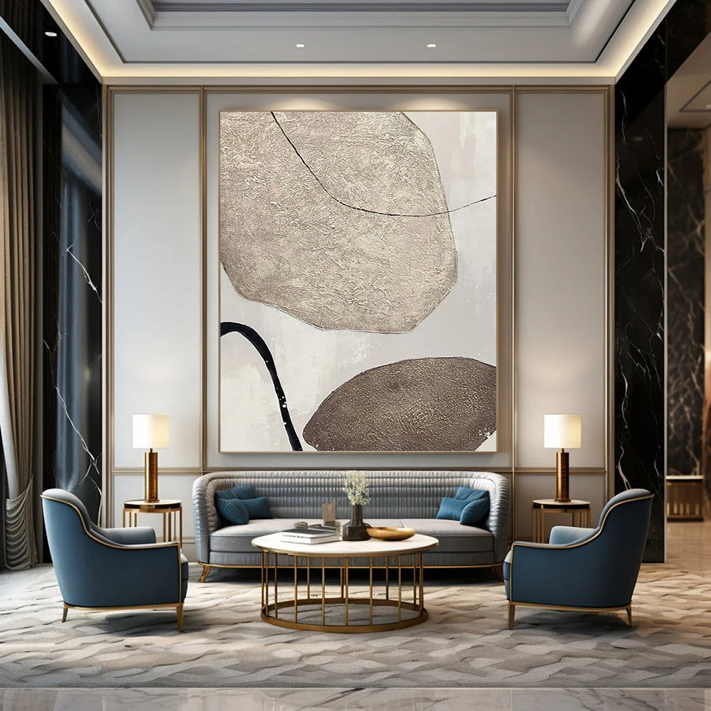 “Beige - Brown Textured Shapes” - Textural Abstract Painting On Canvas PT1121