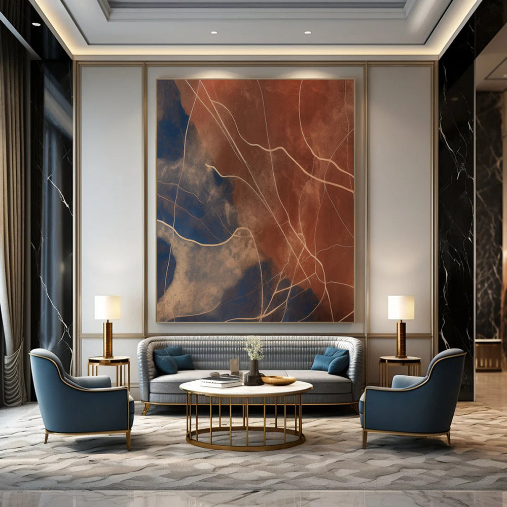 Blue - Brown - White Abstract Veins Painting On Canvas DS120