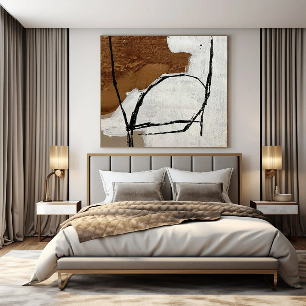 Brown, White and Black with Expressive Outlines "Abstract Figure" Abstract Painting On Canvas PS1127