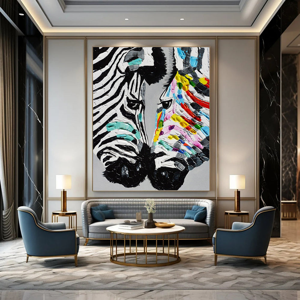 “Colorful Zebra Portrait” - Abstract, Vibrant - Styled Painting On Canvas PT1545