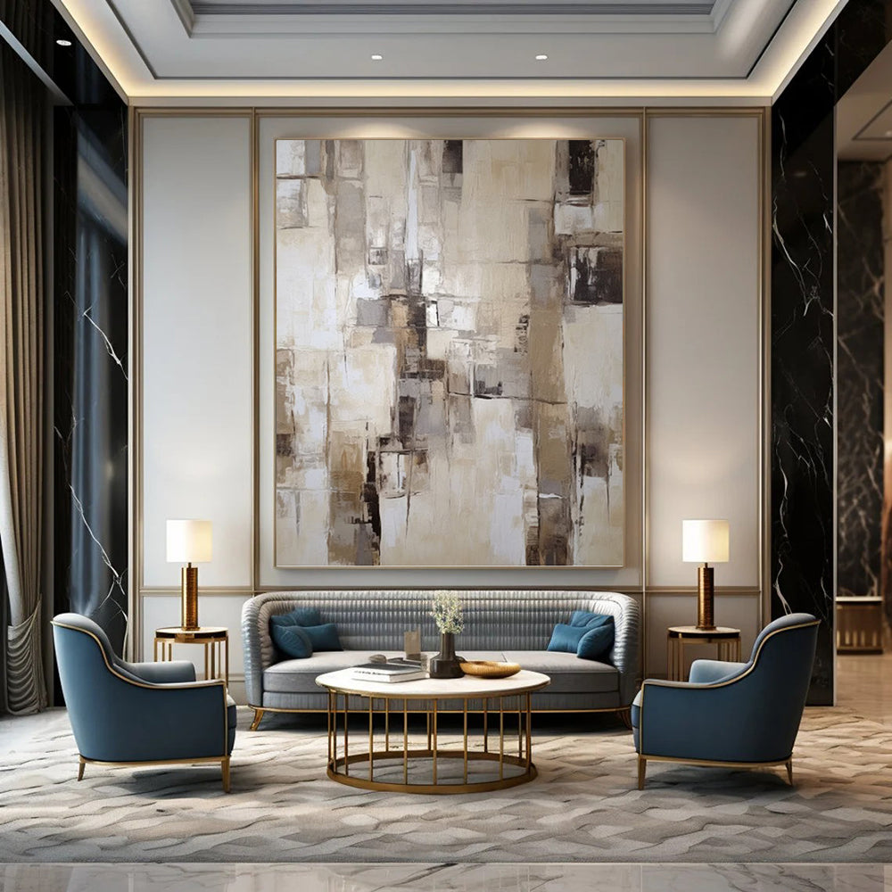 “Neutral Geometric Abstract” - Minimalist Abstract Painting On Canvas PT1307