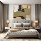 “Green - Beige - Black Geometric” - Earthy Abstract Painting On Canvas PS0140