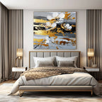 White, Gold, Gray with Floating Flowers "Airy Blooms" Floral Painting On Canvas PS1255