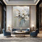 “White Flowers with Impasto Technique” - Textured Oil Painting On Canvas PT2201