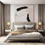 Beige, Black and White with Interconnected Forms "Linked Harmony" Abstract Painting On Canvas PS1122