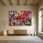 “Pink - Red Abstract Carnival” - Colorful Figurative Painting On Canvas PT239