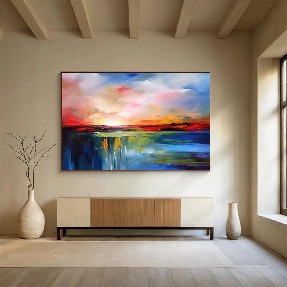 Vibrant Sunset Landscape Impressionist Landscape Painting On Canvas DKS157