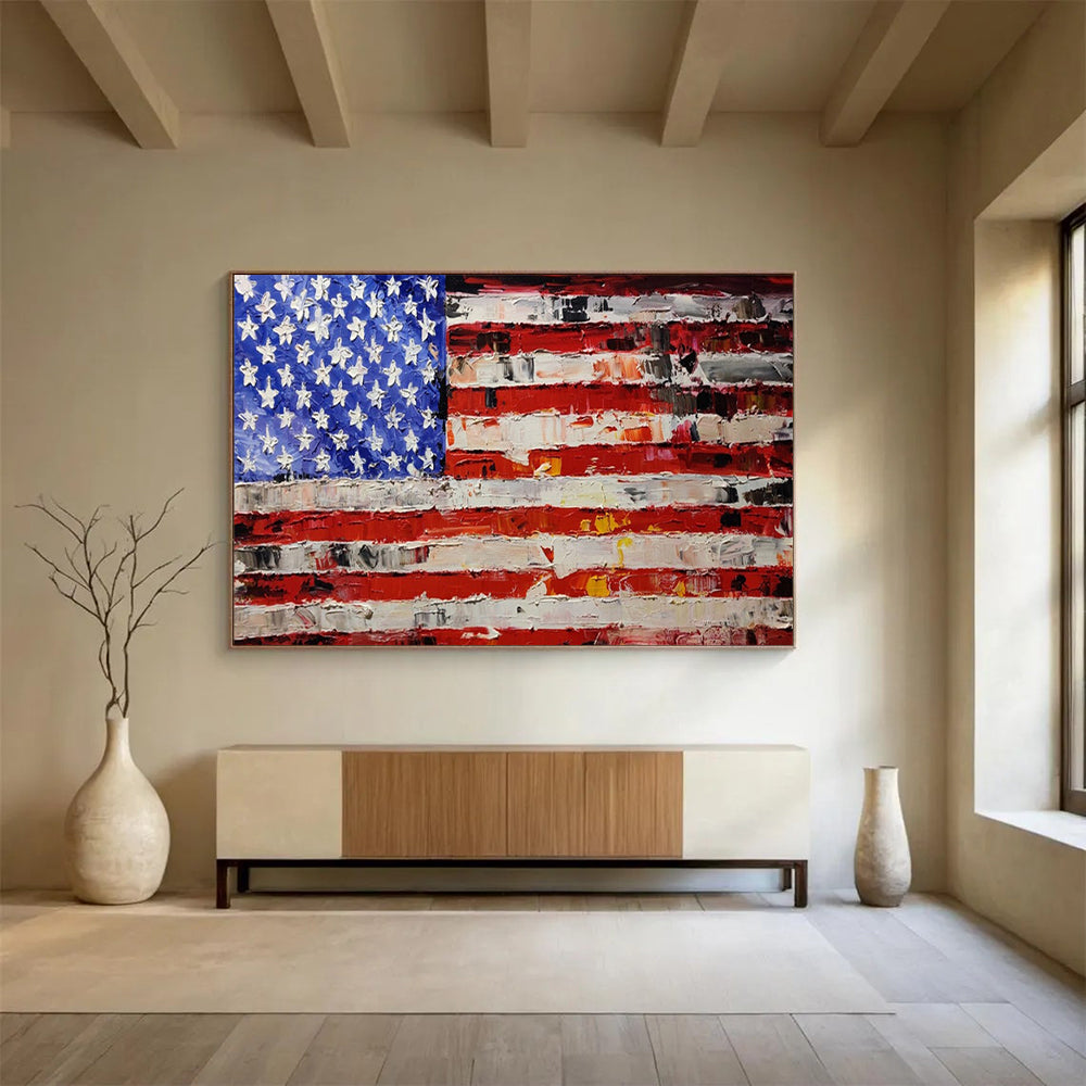 “Textured American Flag” - Impasto Patriotic - Painting On Canvas PT1735