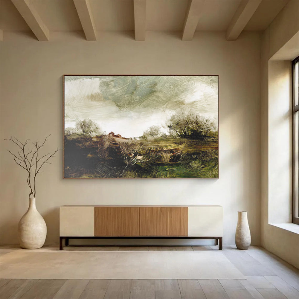 “Textured Green Countryside” - Impasto Landscape Painting On Canvas PT122