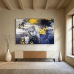 Yellow Splash: Blue, Yellow & Gray Abstract Expressionist Painting for Modern Living Room & Artistic Café DKS649