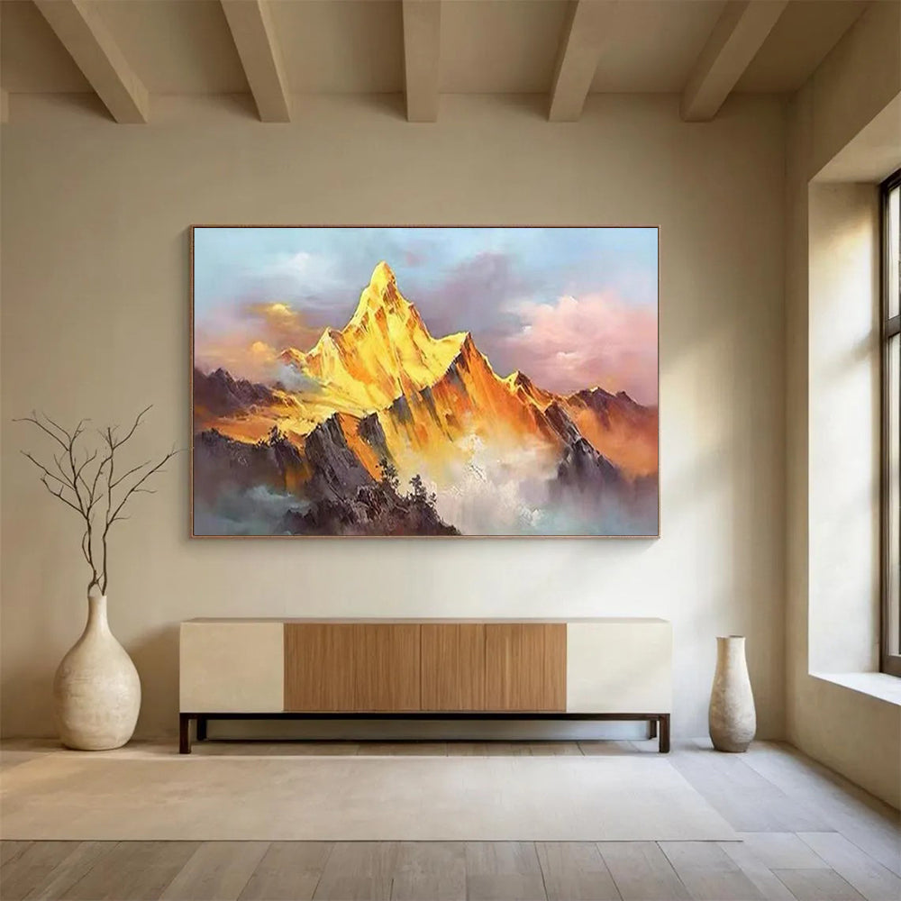 “Sunset - Glow Golden Mountain” - Impressionistic Landscape Painting On Canvas PT1557