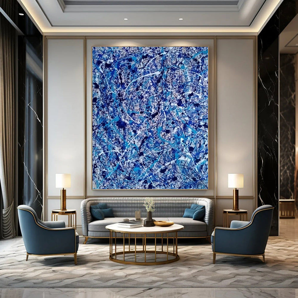 “Blue and White Drip Abstract” - Action - Inspired, Dynamic Painting On Canvas PT1560