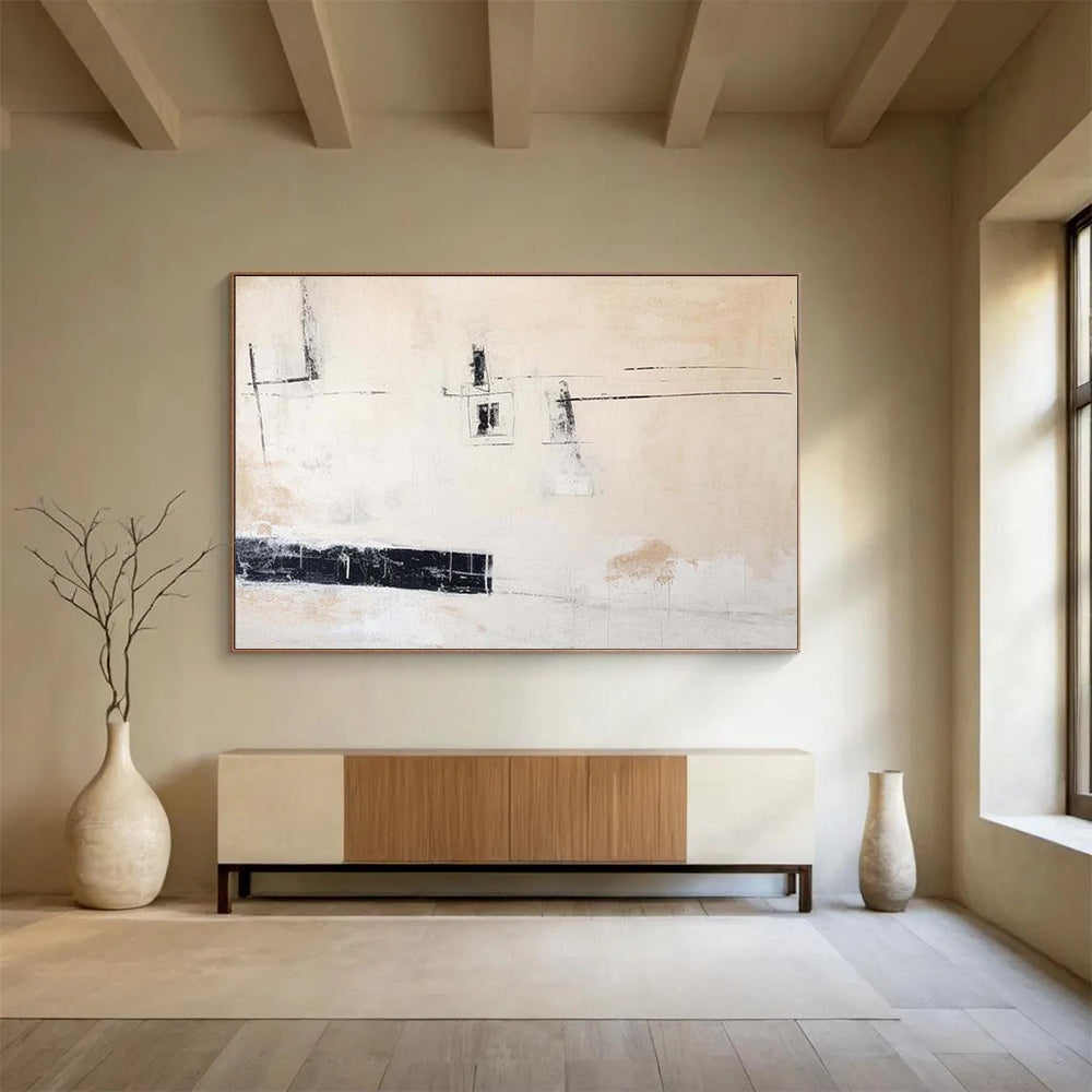 Beige and Black Minimalist Abstract Abstract Painting On Canvas DKS096