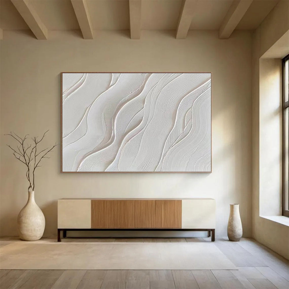 “White Wavy Textures” - Abstract Minimalist - Painting On Canvas PT1733