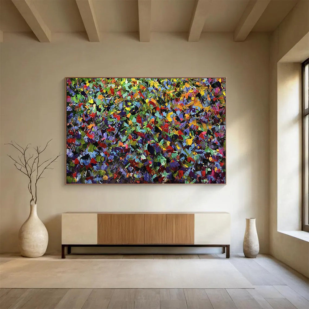 “Intense Colorful Dot Filled Greenery” Pointillist Landscape Painting On Canvas PT1798