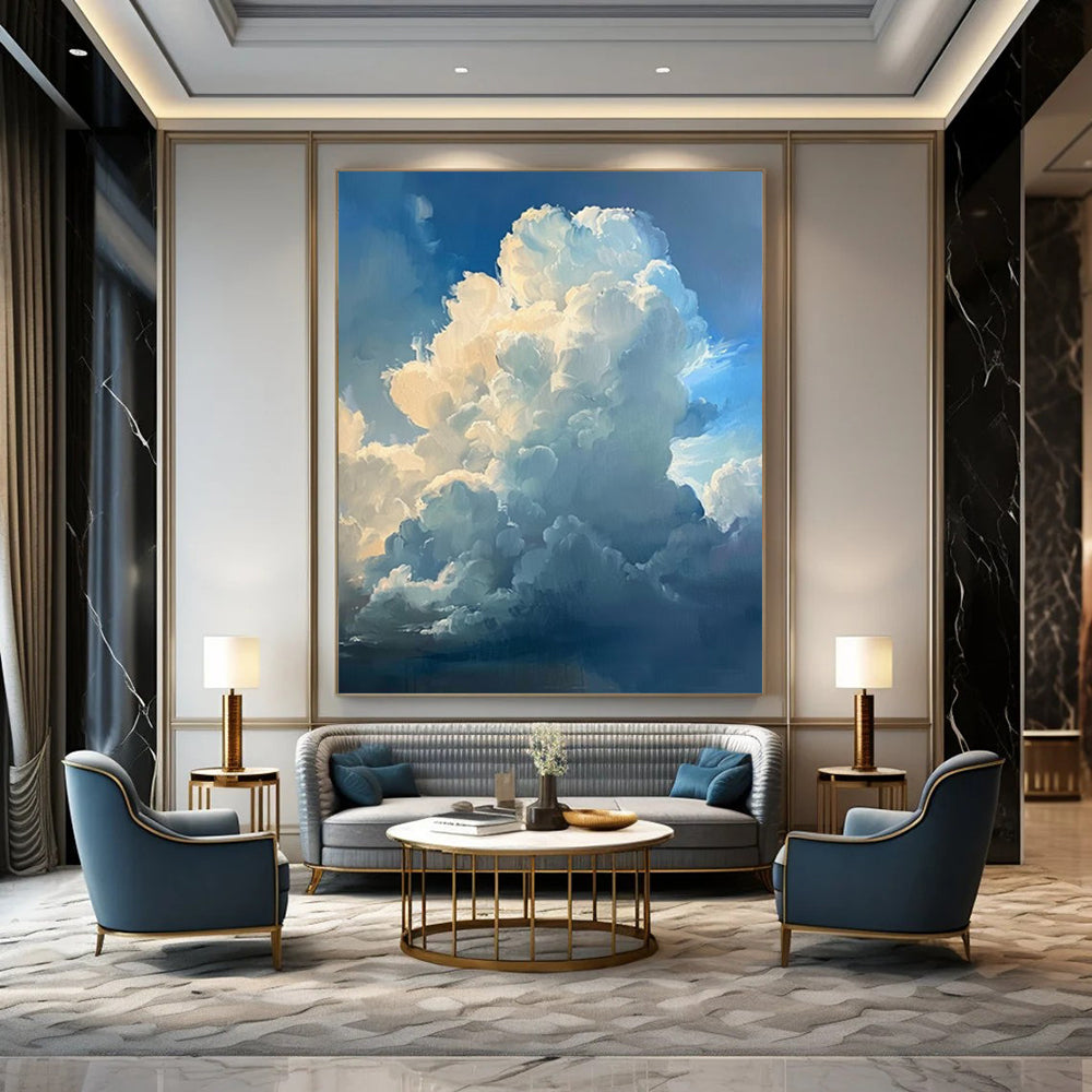 “Blue - White Fluffy Clouds” - Impressionistic Sky Painting On Canvas DS006
