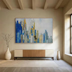 “Blue - Gold Abstract Cityscape” - Metallic Accents “Urban Skyline” Painting On Canvas PT1659