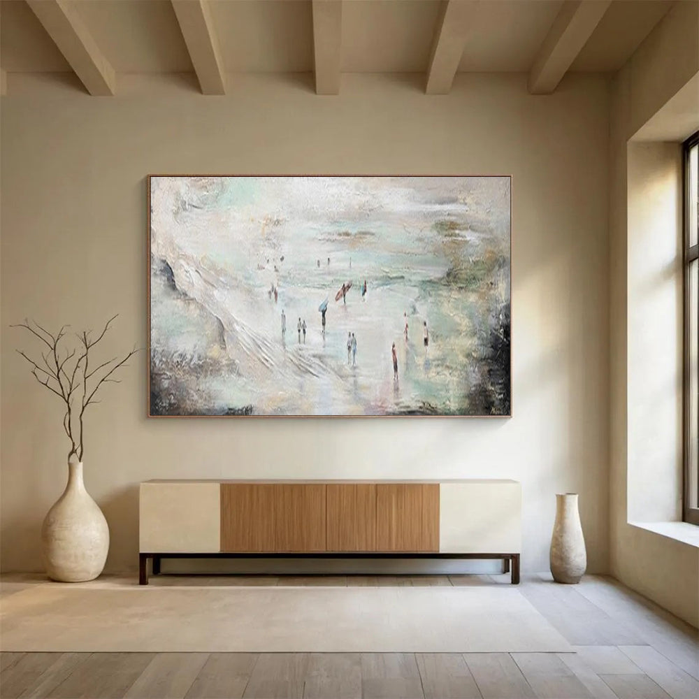 “Abstract Beach Scene with Figures” - Impasto Seascape - Painting On Canvas PT1774