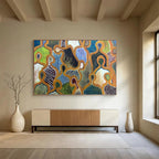 “Figurative Pattern Play” - Colorful Abstract Figures, Tribal - Inspired Painting On Canvas DKS716