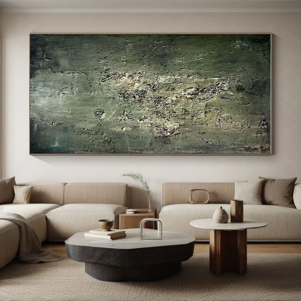 “Green - Gray Complexity” - Green, Gray, Blue Abstract Textured Painting On Canvas PS0633