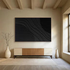 Black Curved and Straight Lines Minimalist Abstract Painting On Canvas DKS098