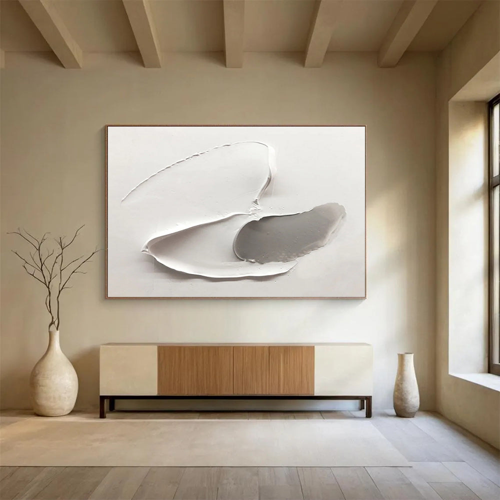 “White - Gray Sculpted Forms” - Textured Oil Painting on Canvas DKS912