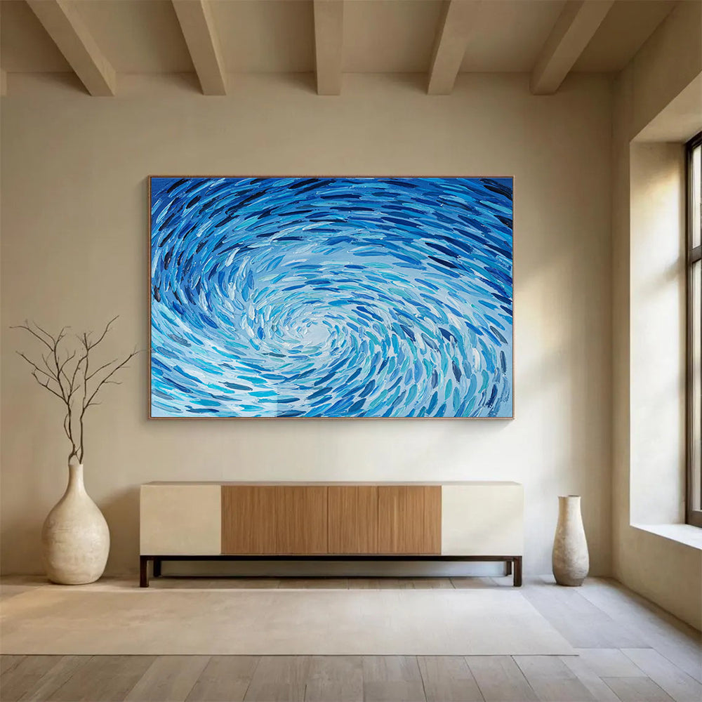 “Blue Swirl Abyss” - Blue Abstract, Impasto Oil Painting On Canvas DKS789