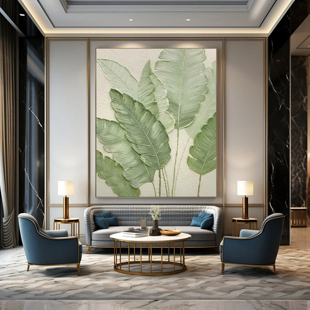 “Textured Green Leaf Relief” - Botanical Textured Painting On Canvas PT1876