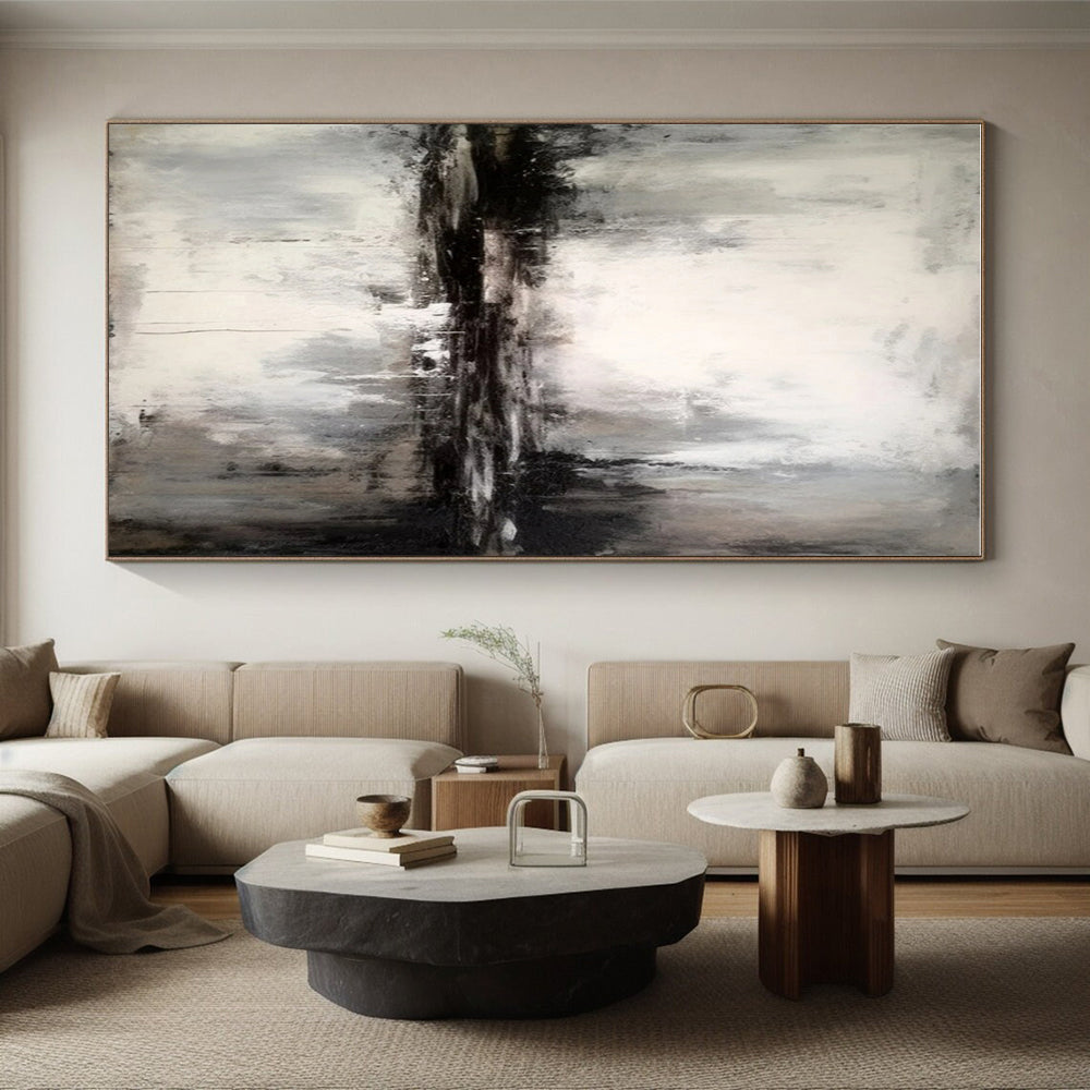 Monochrome Textured Landscape, "Moonlit Marsh" – Abstract Landscape Painting On Canvas PS0913