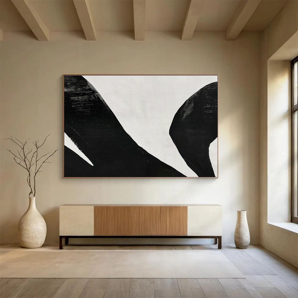 Black and White Abstract Swans Minimalist Animal Painting On Canvas DKS138
