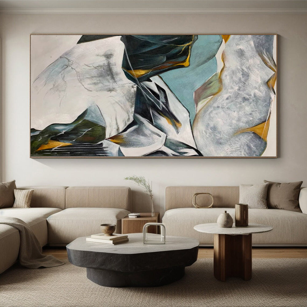 “Color - Blocked Abstract Mountain Forms” - Geometric Landscape Painting On Canvas PS0314