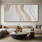 “White - Beige Wave Impasto” - White, Beige Abstract Impasto Painting On Canvas PS0722