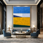 “Blue - Yellow Geometric Blocks” - Color - Blocked Abstract Painting On Canvas PT1096