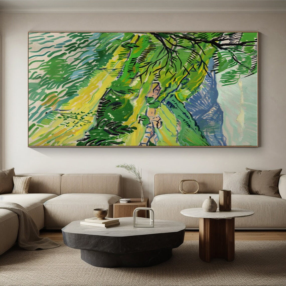 Green Valley, "Mountain Village Greens" – Post - Impressionist Landscape Painting On Canvas PS0881