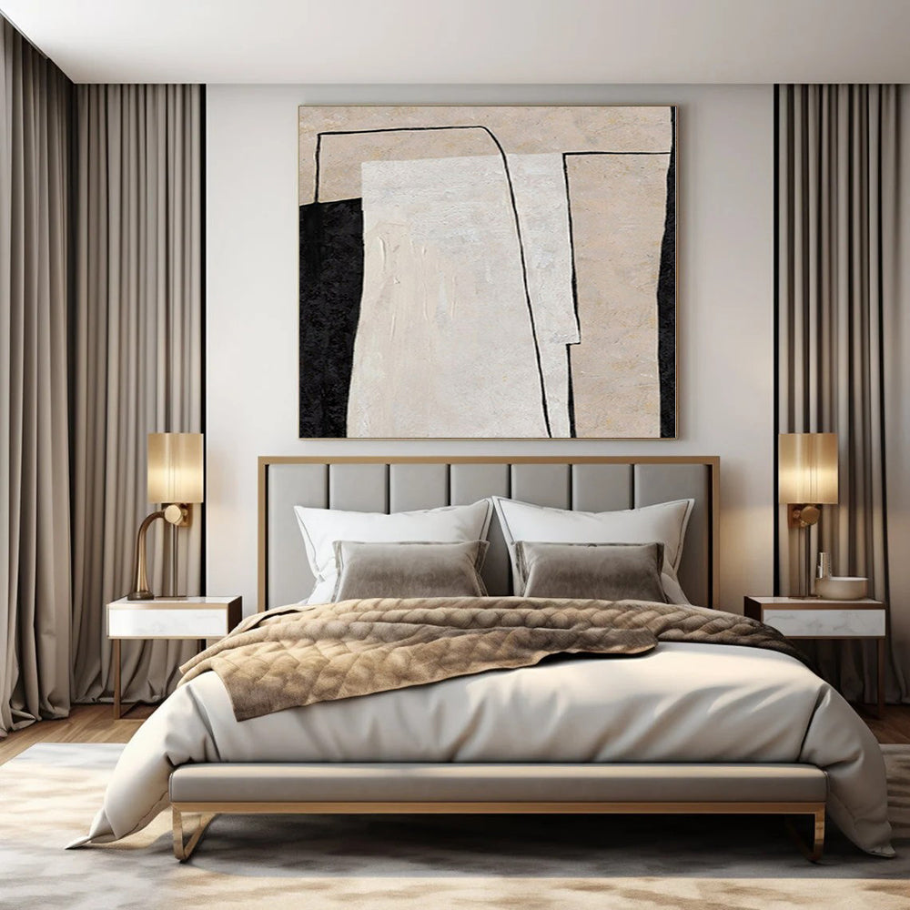 Black, White and Beige with Subtle Shifts "Quiet Transition" Abstract Painting On Canvas PS1136