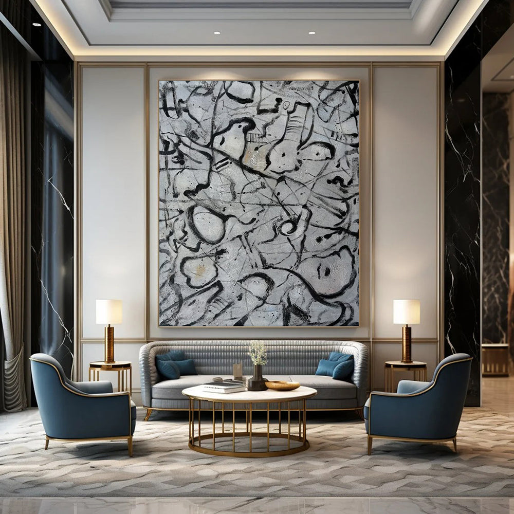 “Black and White Abstract Doodles” - Abstract, Expressive - Styled Painting On Canvas PT1591