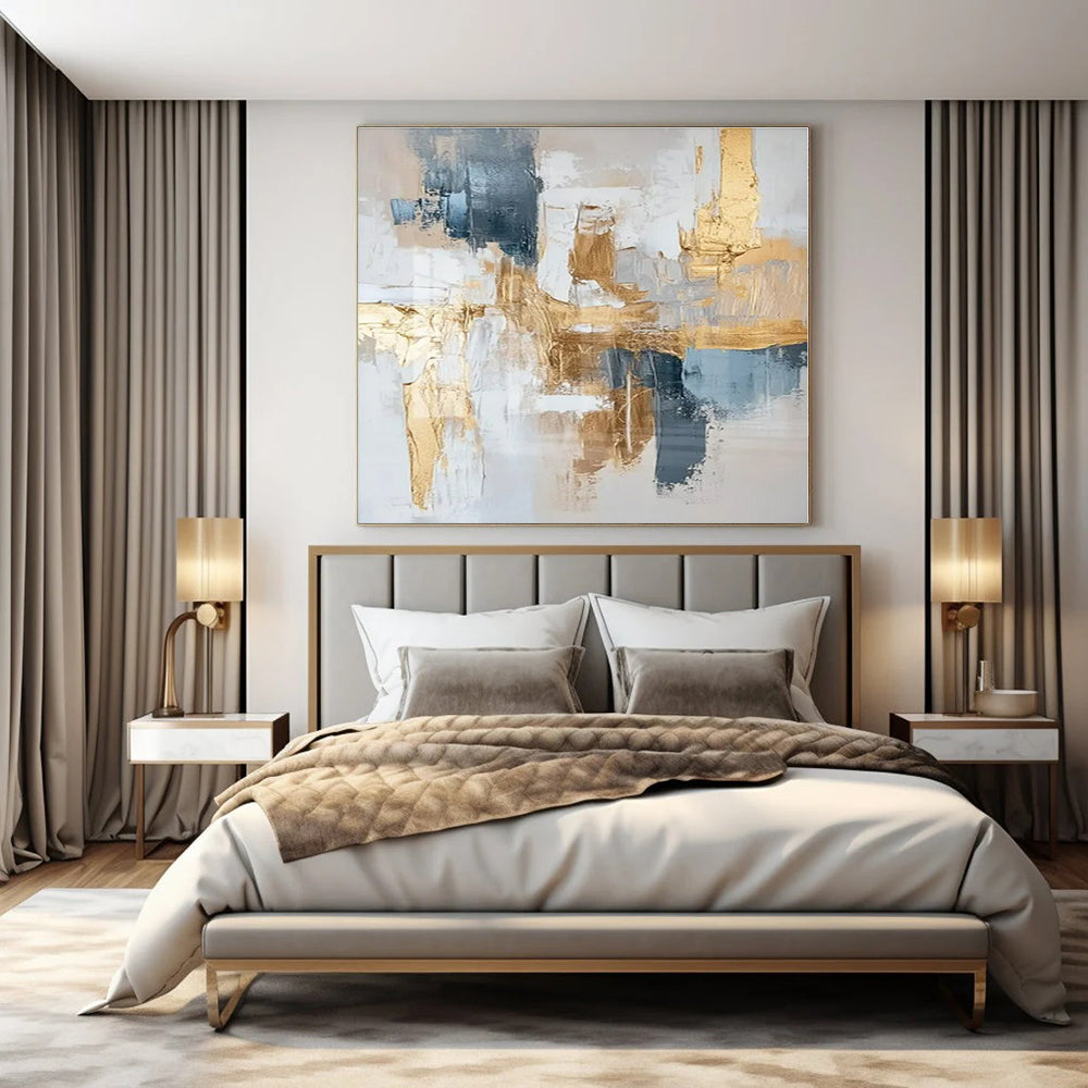 Beige, Blue, and Gold Abstract Blend - Neutral - Toned Abstract Fusion Painting On Canvas PS1242