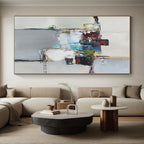 “Colorful Abstract Still Life” - Multicolor, Gray Abstract Still Life Painting On Canvas PS0588