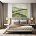 Green, Beige with Textured Hills "Rolling Serenity" Abstract Painting On Canvas PS1455
